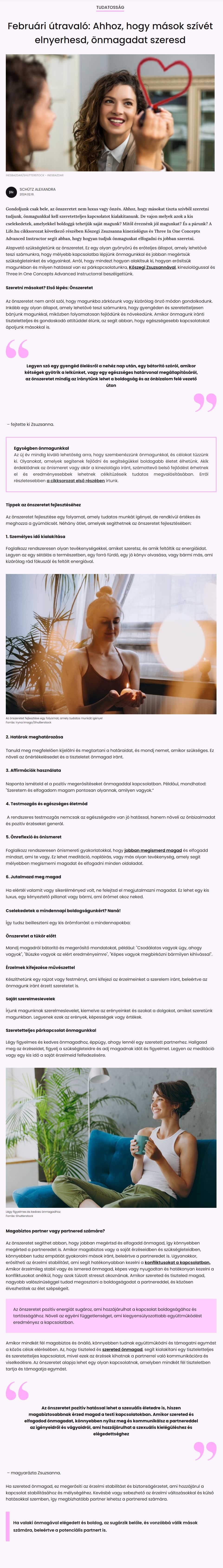 Februári útravaló: Ahhoz, hogy mások szívét elnyerhesd, önmagadat szeresd