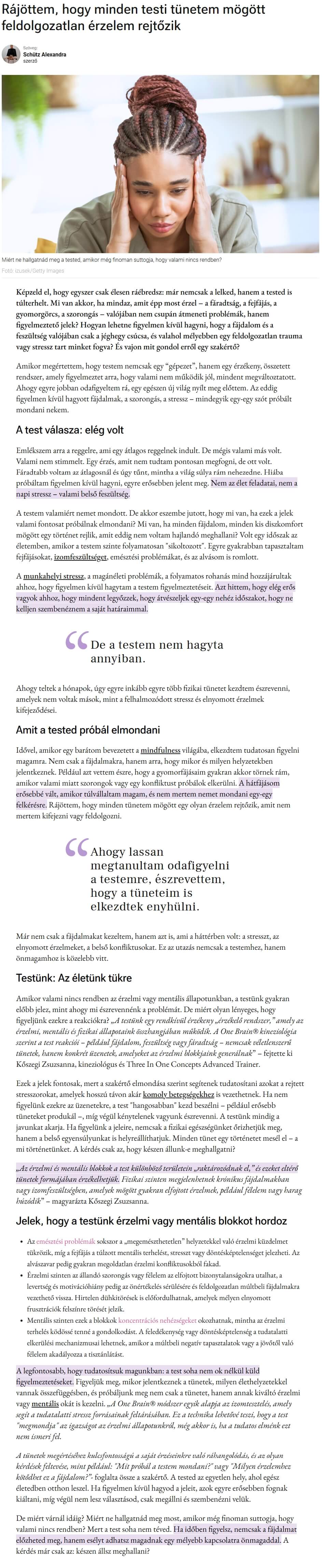 Rájöttem, hogy minden testi tünetem mögött feldolgozatlan érzelem rejtőzik