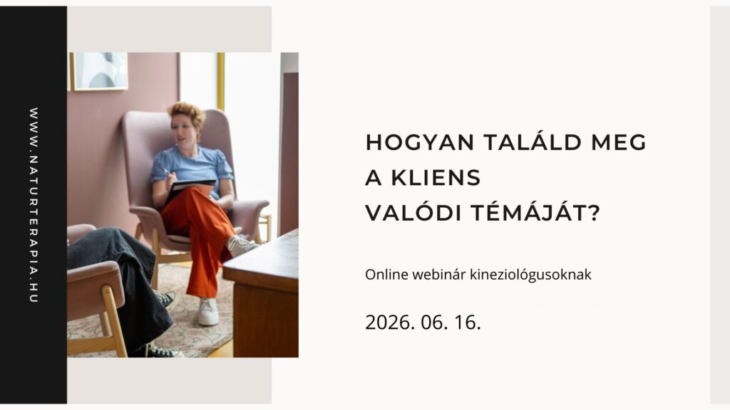 Hogyan találd meg a kliens valódi témáját? | Kineziológia webinár Kineziológiai szakmai webinár borítóképe két beszélgető nővel, Hogyan találd meg a kliens valódi témáját címmel.